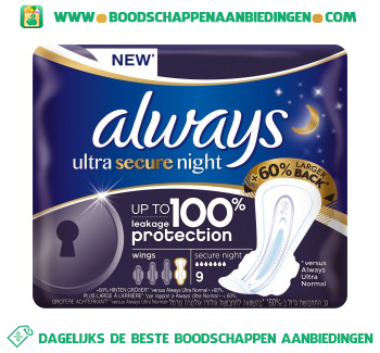 Always Ultra secure night maandverband met vleugels aanbieding