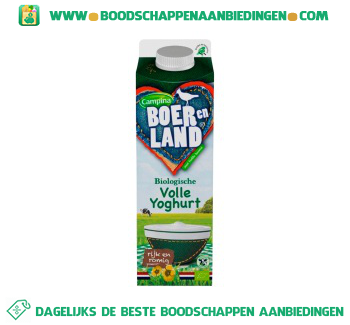 Campina Boer en Land biologische volle yoghurt aanbieding