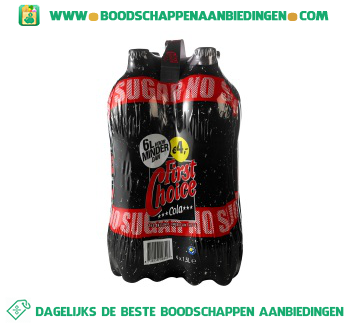 First Choice Cola no sugar 4-pak aanbieding