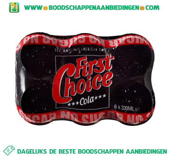 First Choice Cola no sugar 6-pak aanbieding