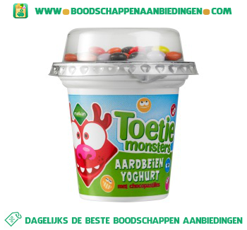 Toetiemonsters aardbeienyoghurt met chocopastilles aanbieding