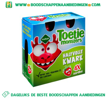 Toetiemonsters halfvolle kwark aardbei 4-pak aanbieding