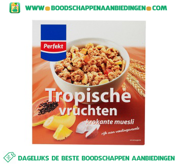 Perfekt Krokante muesli tropische vruchten aanbieding