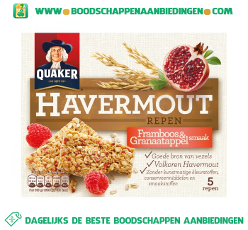 Quaker Havermoutrepen framboos & granaatappel aanbieding