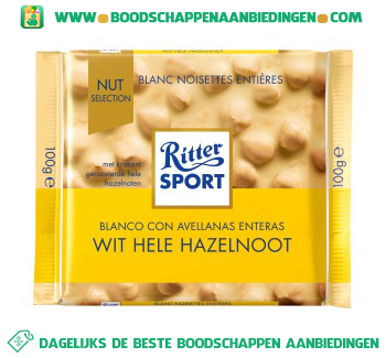 Ritter Sport Chocoladereep wit & hele noten aanbieding