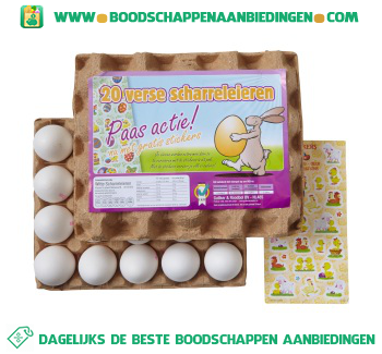 Witte scharreleieren met gratis stickervel aanbieding